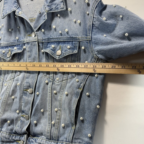 Denim Jacket Pearl Accent Superdown Trucker Cowboy Light Wash Womens XXS - Picture 6 of 13